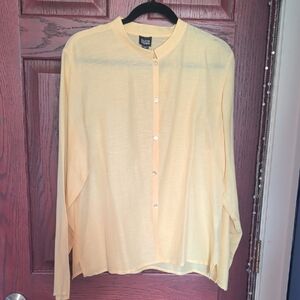 Eileen Fisher Silk Linen Light Yellow Button Down Shirt
